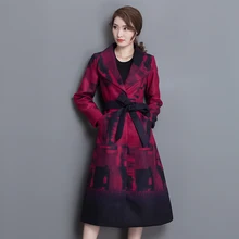 Wool coat temperament ladies 2016 winter clothing new long thin strap printing wool coat