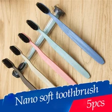 Зубная щетка из натурального бамбука, 5 шт., портативная мягкая пшеница, соломенный уголь, зубная щетка, очиститель языка для взрослых, гигиена полости рта