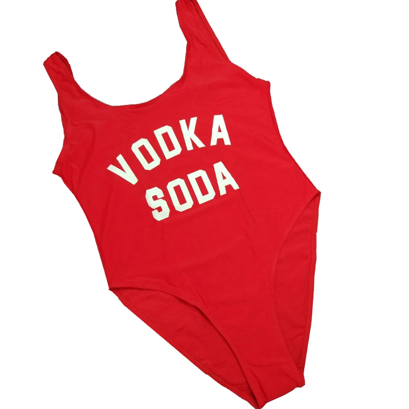 VODKA SODA Letter High Cut Swimsuit One Piece Funny Swimwear Monokini