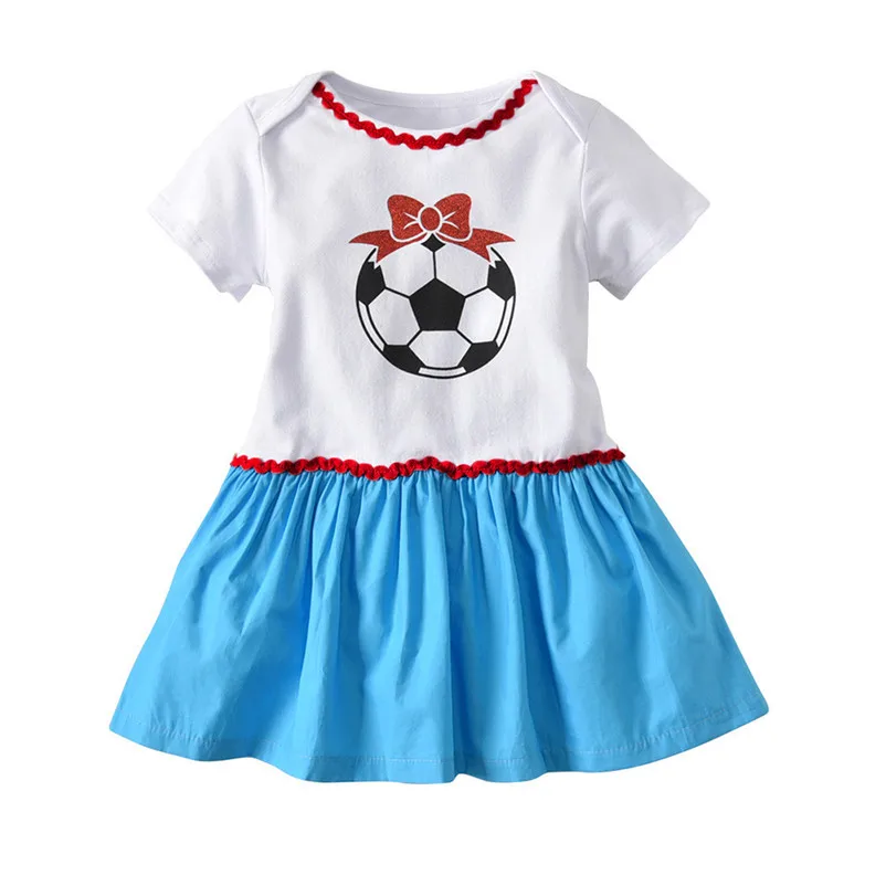 2018 New Toddler Infant Baby Girl Dress Soccer Print Russia Footall