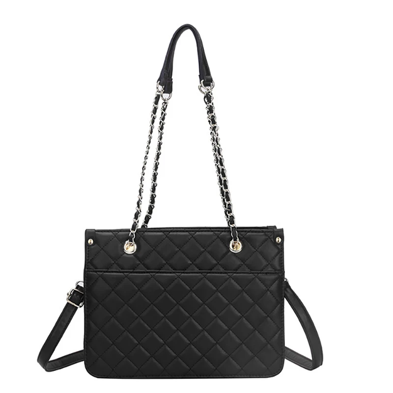 

Solid color plaid large capacity fashion trend female shoulder bag quality PU leather soft fabric Korean version woman bag