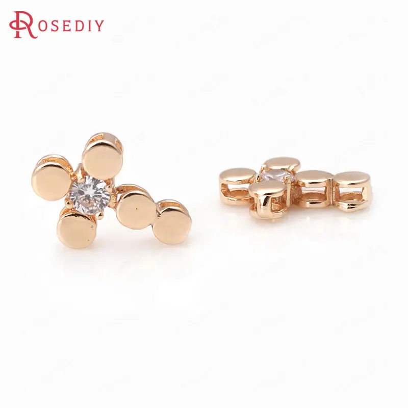 

6PCS 16x12MM 24K Champagne Gold Color Plated Brass with Zircon Cross Charms Pendants High Quality Diy Jewelry Accessories