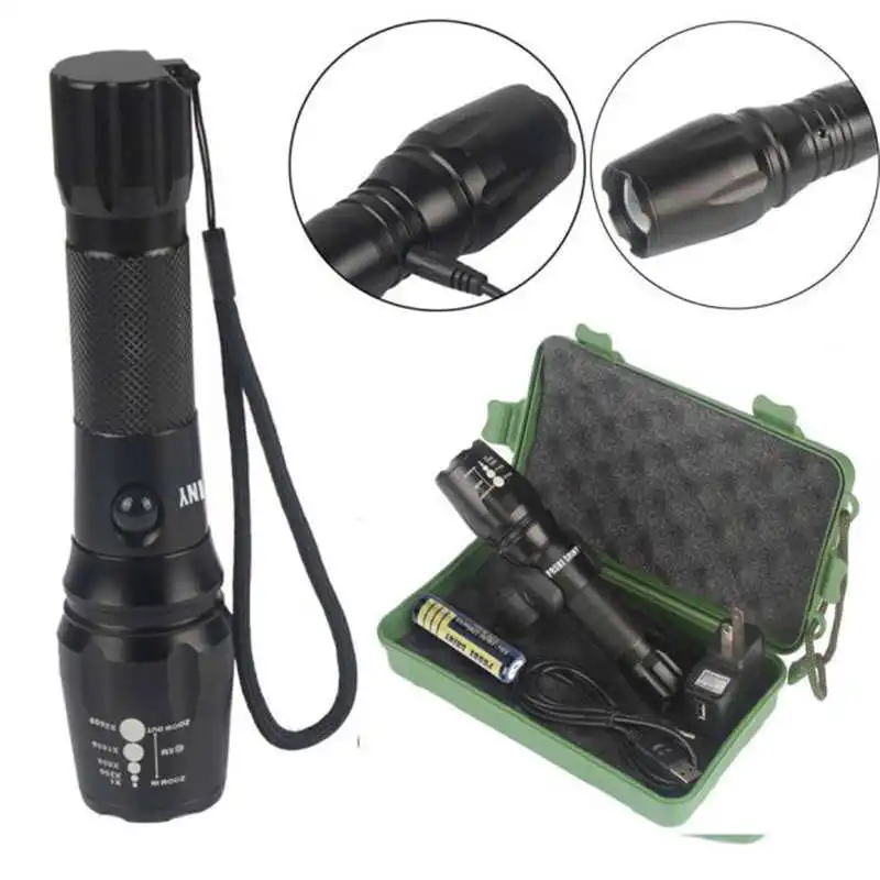 PROBE SHINY G700 X800 Zoomable XML T6 LED Tactical Flashlight lanterna led recarregavel+18650AAA Battery+Charger+Case #3S27 (1)