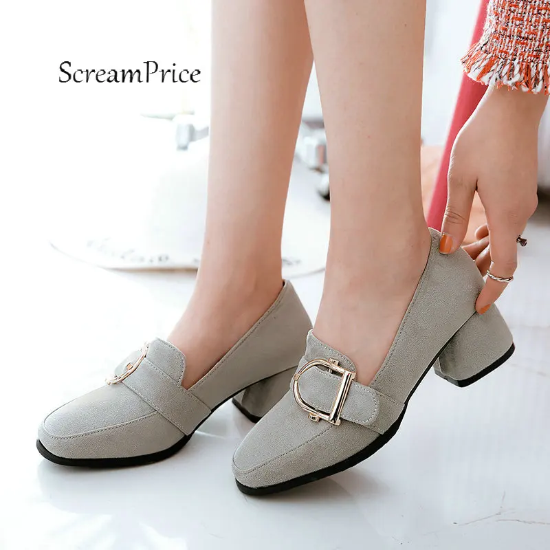 Women Comfortable Square Heel With Buckle Lazy Shoes Fashion Shallow