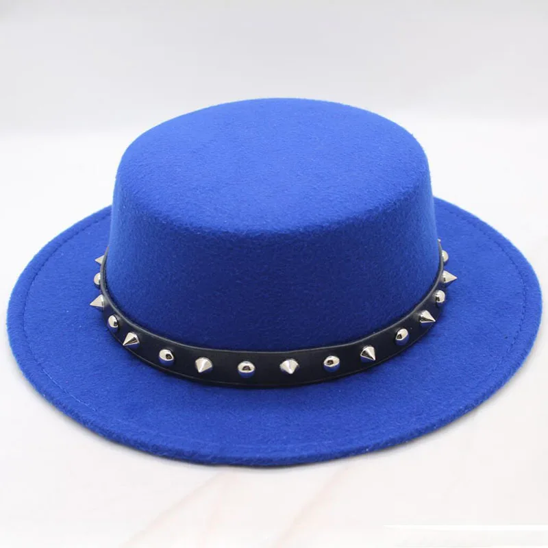 SUOGRY Boater гладкая шляпа для мужчин и женщин зима Auturmn фетровая мягкая фетровая шляпа с широкими полями шляпа джентльмена Prok Pie Bowler шляпа игрока - Цвет: Royal blue