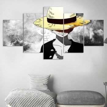 

5 Pieces Canvas Painting HD Wall Art Anime Poster Picture One Piece Monkey D. Luffy Poster Wall Painting for Home Decor Unframed