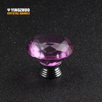 

High Quality 40mm K9 Crystal Zinc Alloy Diamond Shape Cabinet Dark purple Knob Drawer Pull Handle Kitchen Door Wardrobe Hardware