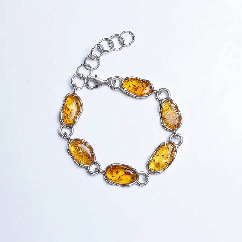 

JIUDUO jewelry natural amber bracelets 925 sterling silver bracelet for women identification design factory direct special pack