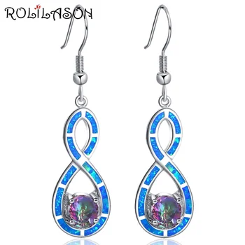 

ROLILASON Classic popular Drop Earrings Silver Multicolor Zircon Blue Opal Symbol shape Desgin for Women Fashion Jewelry OE707