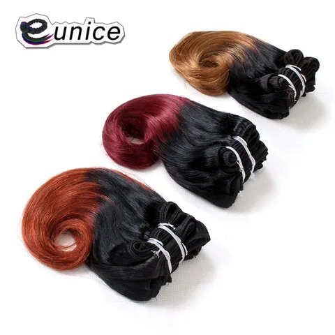 Onda do Corpo da Extensão do Cabelo Trama de Tecelagem do Cabelo Eunice Curto Ombre Cores Disponíveis 4 12 Pcs – Bundle Tecer Dupla Sintético 8 Polegadas