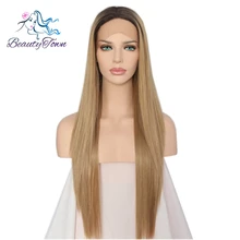 BeautyTown Ombre темные корни Ombre каштановые волосы парик руки связали жаропрочных волос модный блогер макияж синтетические Синтетические волосы на кружеве парик