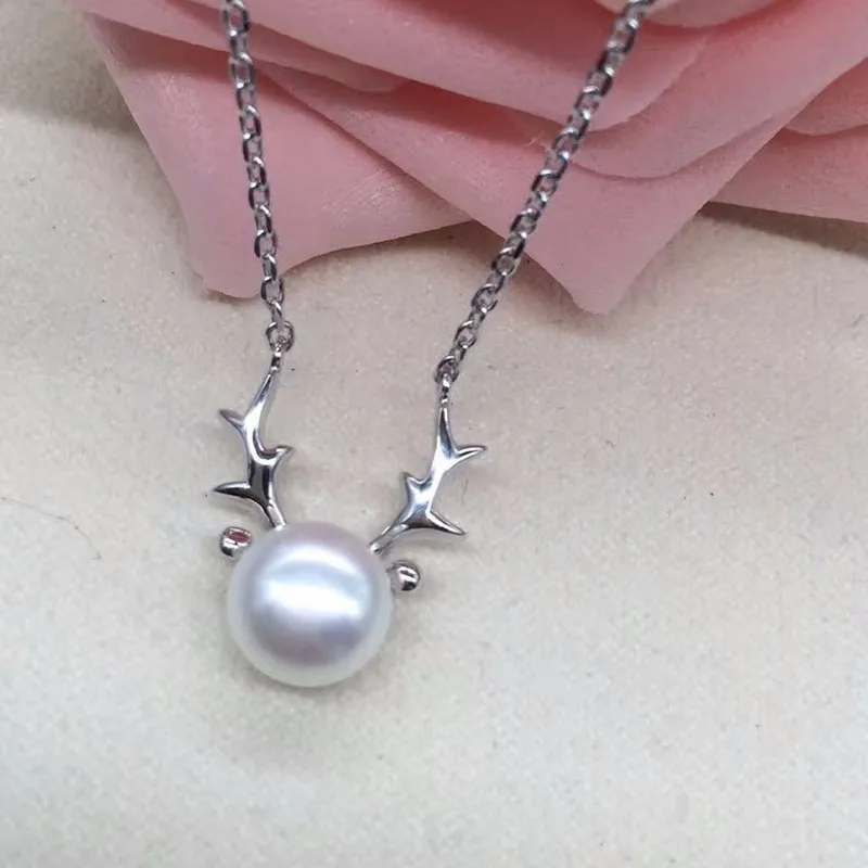 xl1060  fine Santa Claus elk animal imitation shell pearl & 925 sterling silver ladies pendant necklaces for women  (11)