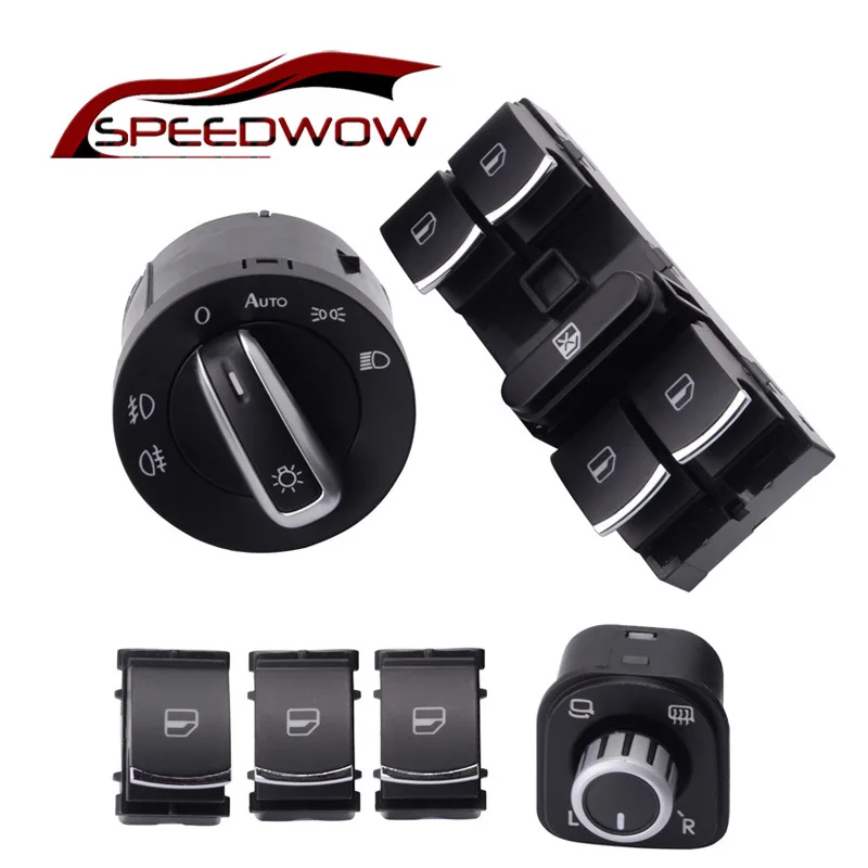 

SPEEDWOW 6pcs Electric Power Double Window Switch Buttons+Headlight Switch For VW Jetta Golf 5 6 Golf GTI Tiguan Passat B6 CC