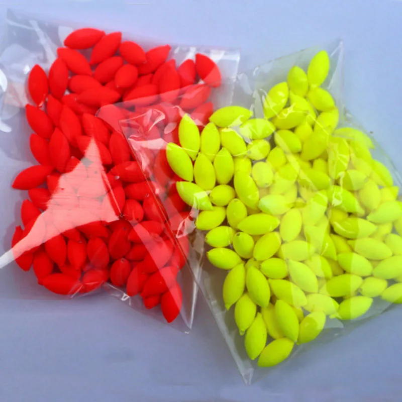 100Pcs Fishing Float Rice Bobber Fishing Floating Beans Red/Yellow Striking Tip Stop Beans Rigging Terminal Accessories