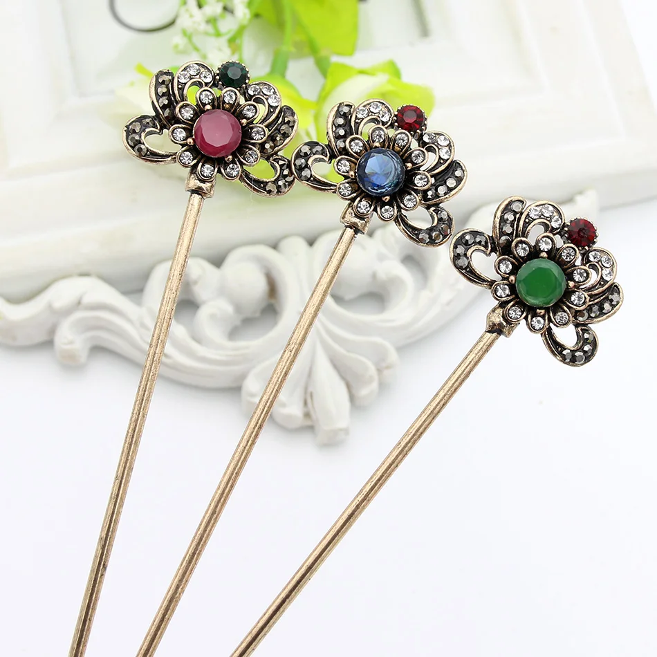 Vintage Turkish Women Hollow Flower Hair Clasp Mellow Resin Jewelry