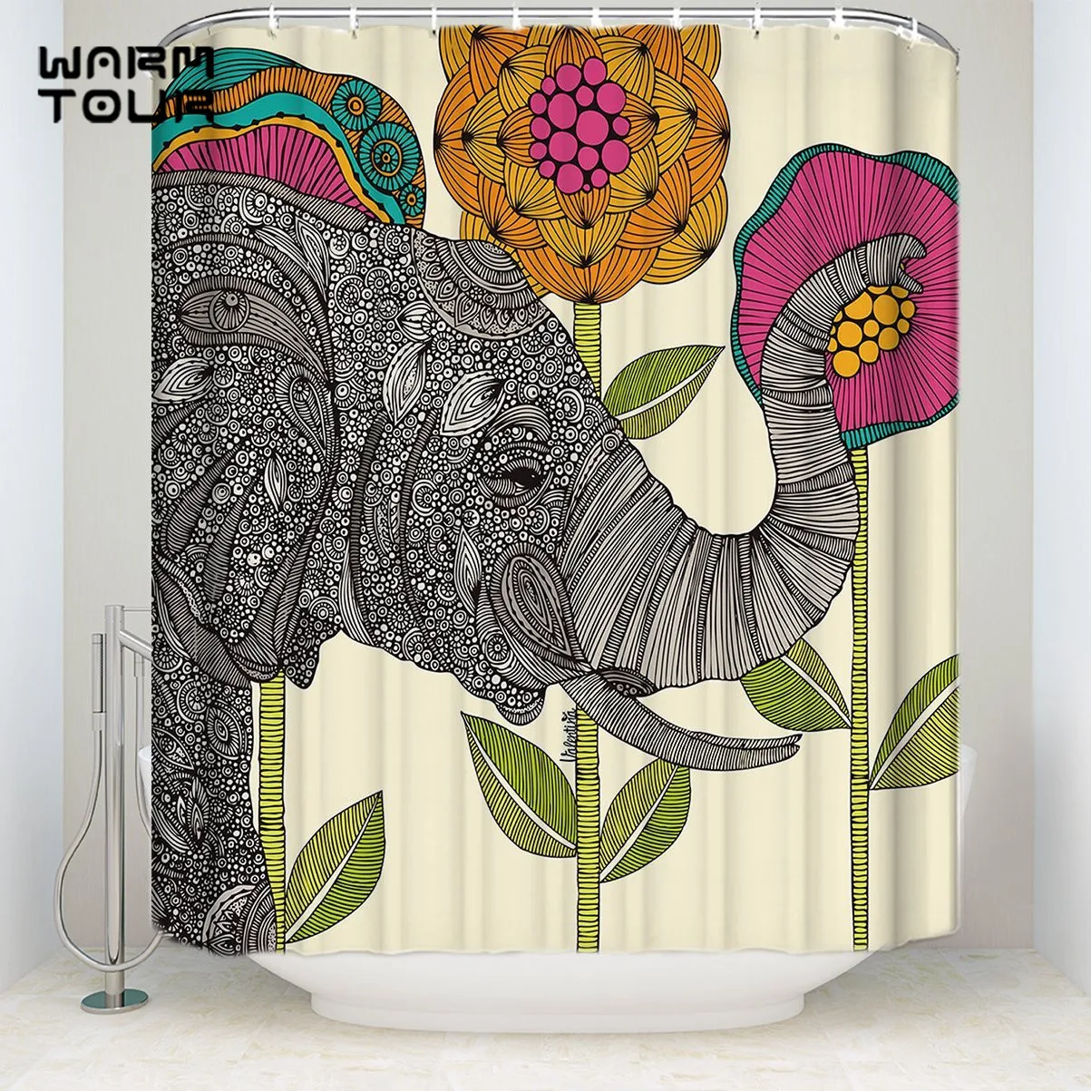 Bohemia Bathroom Shower Curtain Waterproof Fabric Curtains 12 Hooks Extra Long