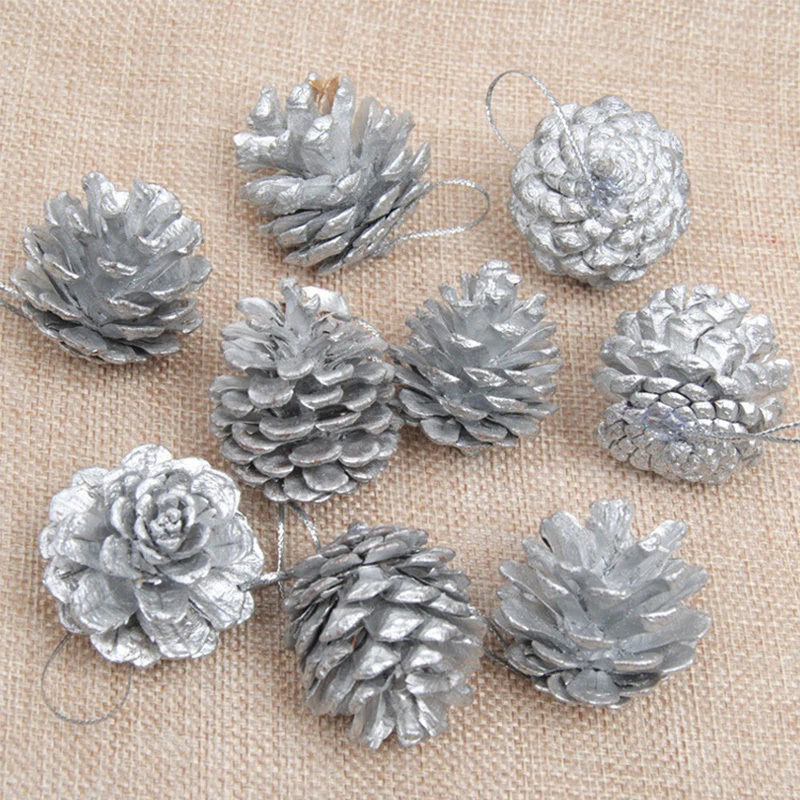 9Pcs DIY Christmas Gold Pine Cones Baubles Xmas Tree Decoration Ornament Decor