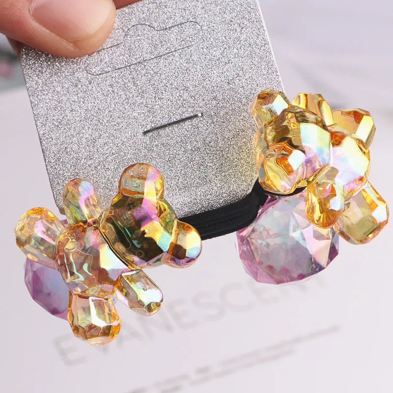 2Pcs/Pair Kids Girl hair accessories Korean Colorful Bear hair ring Cartoon Hair rope headdress High elastic Rubber band