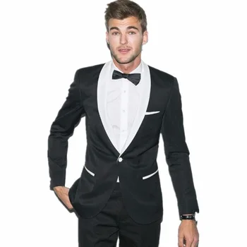 

Mix & Match White And Black Mens Suits 2 Pieces Tuxedos For Groomsmen Wedding Party Best Man Suits Sets 2017 (Jacket+Pants+Tie)