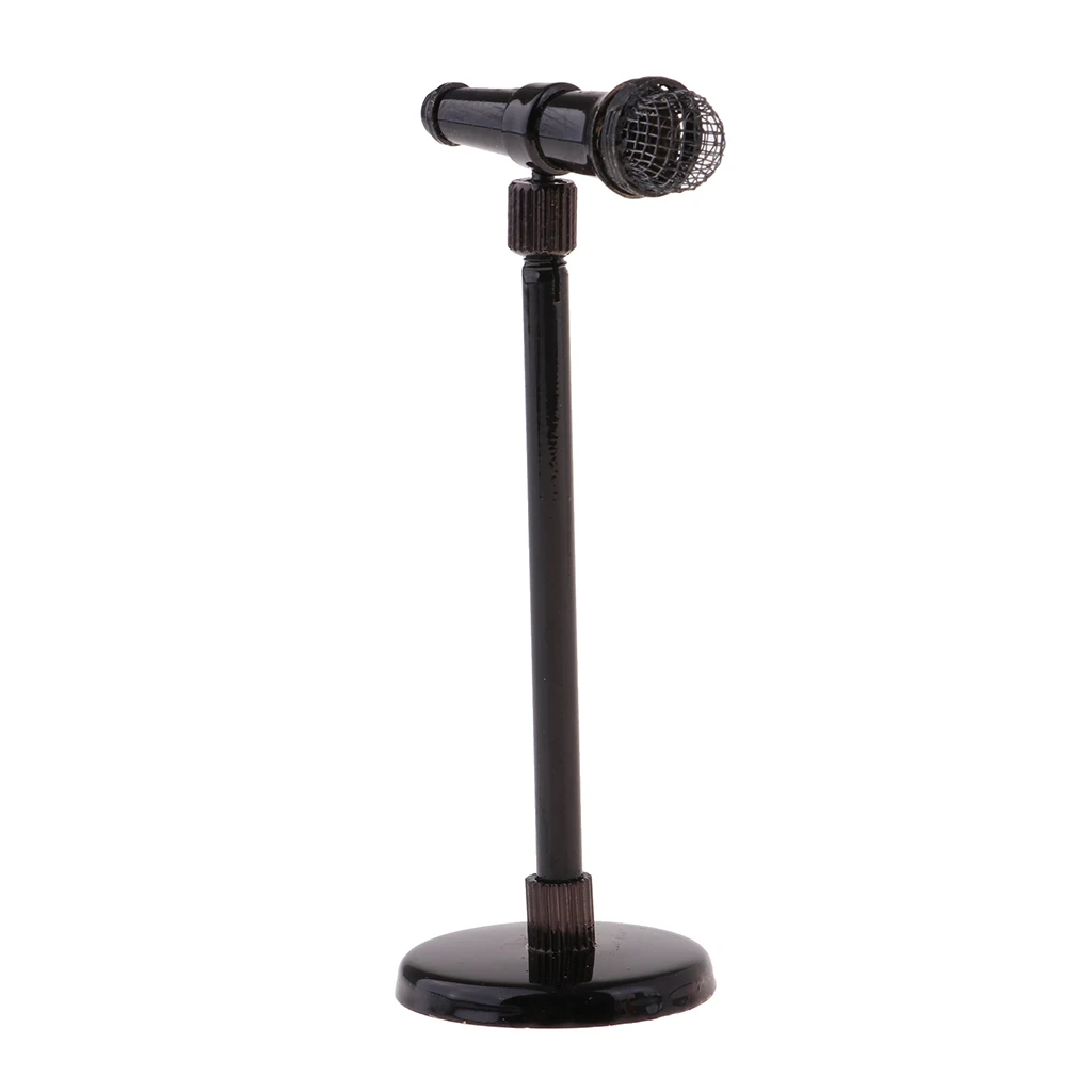 1/12 Dollhouse Mini Metal Microphone Model With Adjustable Stand 8-13cm Furniture Decoration