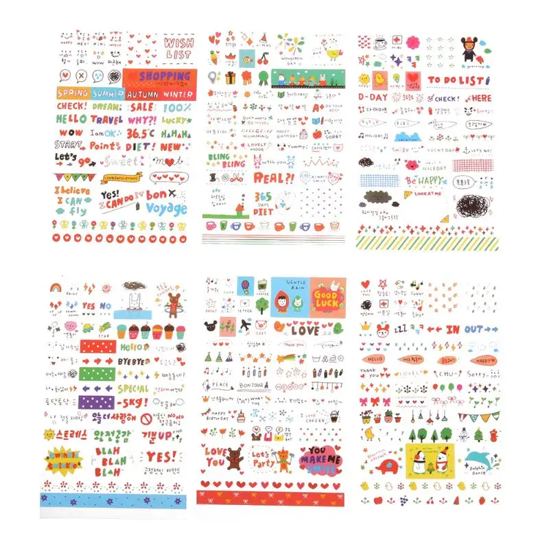 

VODOOL 6 Sheets Cartoon Stationery Stickers Label Catalog Decorative Adhesive Scrapbooking Diary Sticker Decals Kids Papelaria