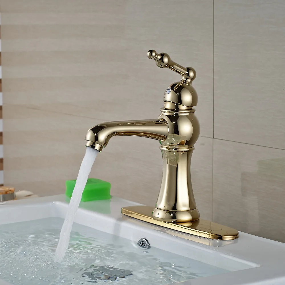 Wholesale And Retail Golden Deck Mounted Bathroom Basin Faucet Single