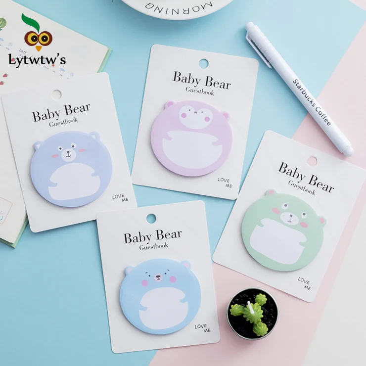 5 шт. Lytwtw в Корейском стиле Kawaii Липкие заметки с медведем креативный блокнот для