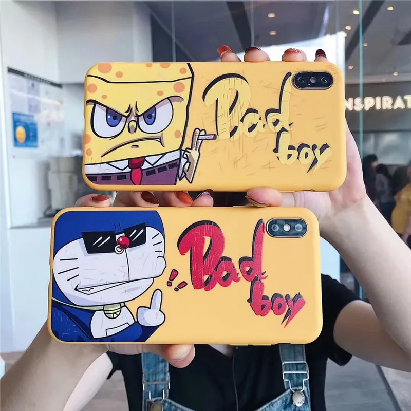 

GYKZ Funny Bad Boy Fitted Cases For iPhone XS MAX X XR 8 7 6 6s Plus Cartoon Anime Doraemon Soft Phone Cover Yellow Soft Coque