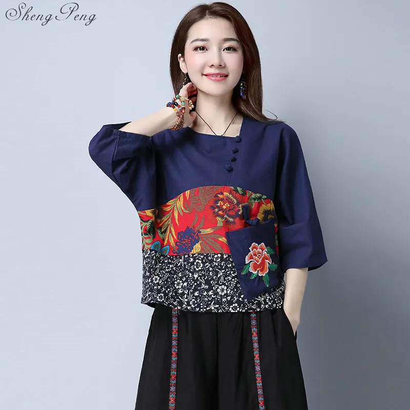s mandarin collar blouses traditional Chinese clothing elegant ladies retro style tops V1454