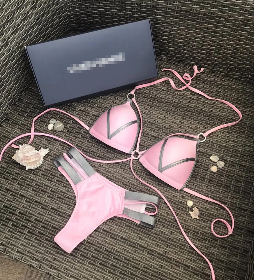 

Newest High Quality Pink Bikinis Women Low Waist Brazilian Padded Bikinis Set Swimwear Women Beach Wear Swimsuits lack-up bikini