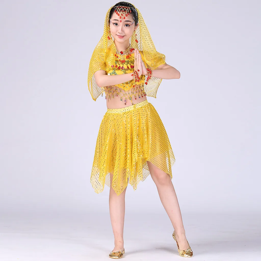 Качественное индийское ювелирное сари, платье для девочек, восточное, для детей, для танца живота, восточные костюмы, комплект одежды, Deadpool Gypsy