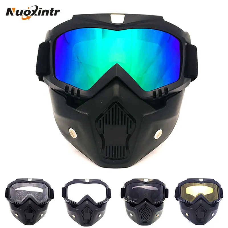 Nuoxintr Vintage Helmets Motorcycle Goggles Face Mask Detachable