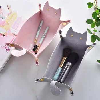 

DUNXDECO Storage Key Accessory Basket Table Organise Holder Modern Simple Cute Cat Shape Container Decoration