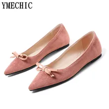 YMECHIC/женские летние туфли на плоской подошве с острым носком и бантиком-бабочкой, Женские Повседневные балетки на плоской подошве черного, бежевого, розового цвета, большие размеры