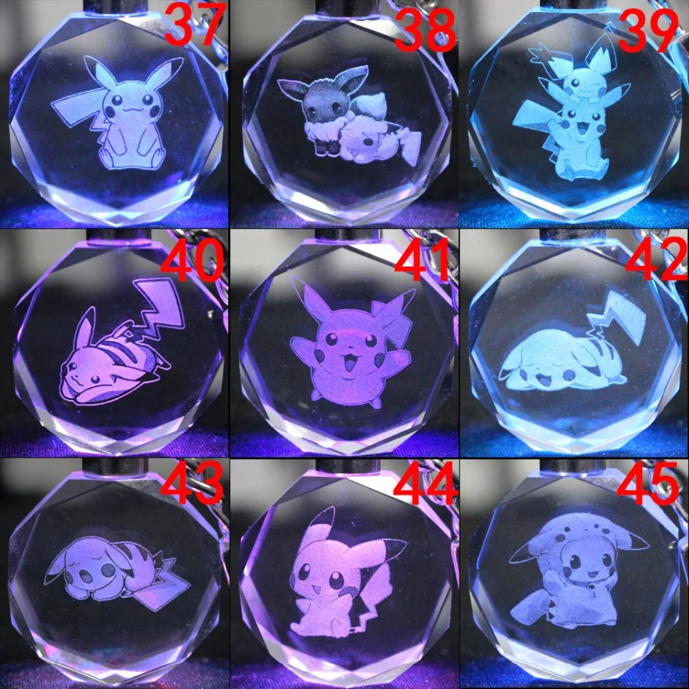

Pokimon Light Key Chain Pikachu 15 bling Cycling Crystal LED Keychain Puffy Pokimon LED Car Key Ring Pendant New Gift