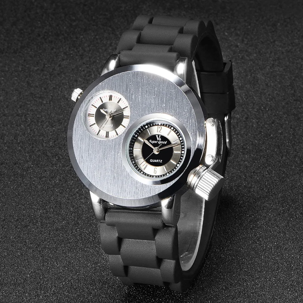 

2017 V6 Fashion Quartz Men Business Wristwatches Gusseisen Case Dual Quartz Leisure Double Movement Military sport Watch Relogio