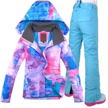 GSOU снег бренд Женская лыжная куртка брюки сноуборд костюм супер теплый ветрозащитный водонепроницаемый Открытый Спортивная одежда женский комплект одежды