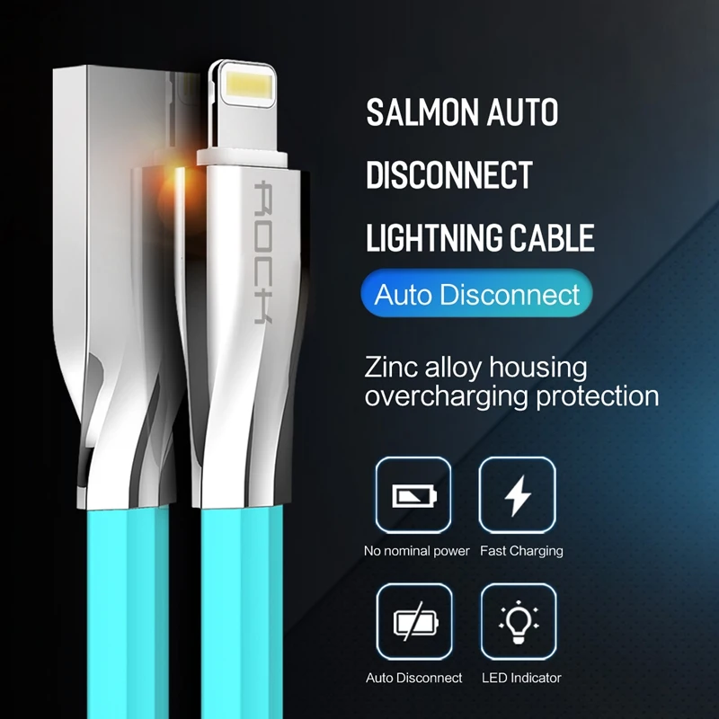 Usb кабель с автоматическим разъединением для iPhone 6 ROCK 1 м цинковый сплав 2 А макс.
