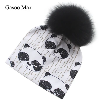 

2018 New Pompom Beanies For Children Girl Boy Gorro Feminino Kids Cap Fox Raccoon Pom poms Winter Beanies Real Fur Pompony Hats