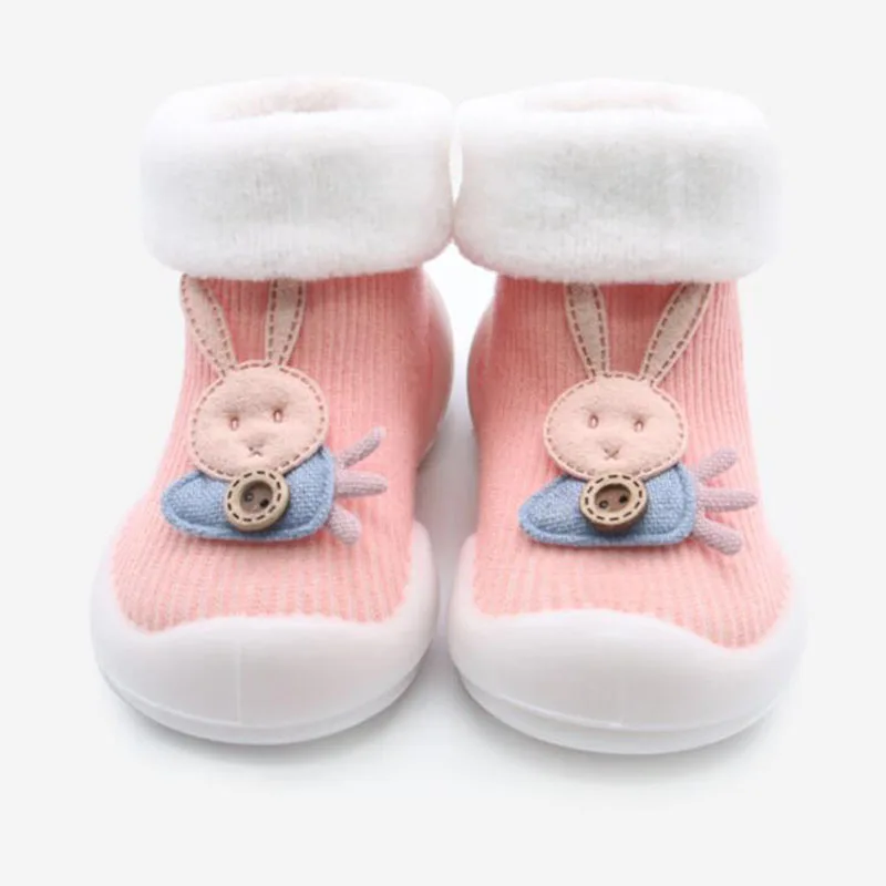 Новые осенне-зимние толстые нескользящие носки-тапочки для малышей Детские носки без пятки с резиновой подошвой и рисунком