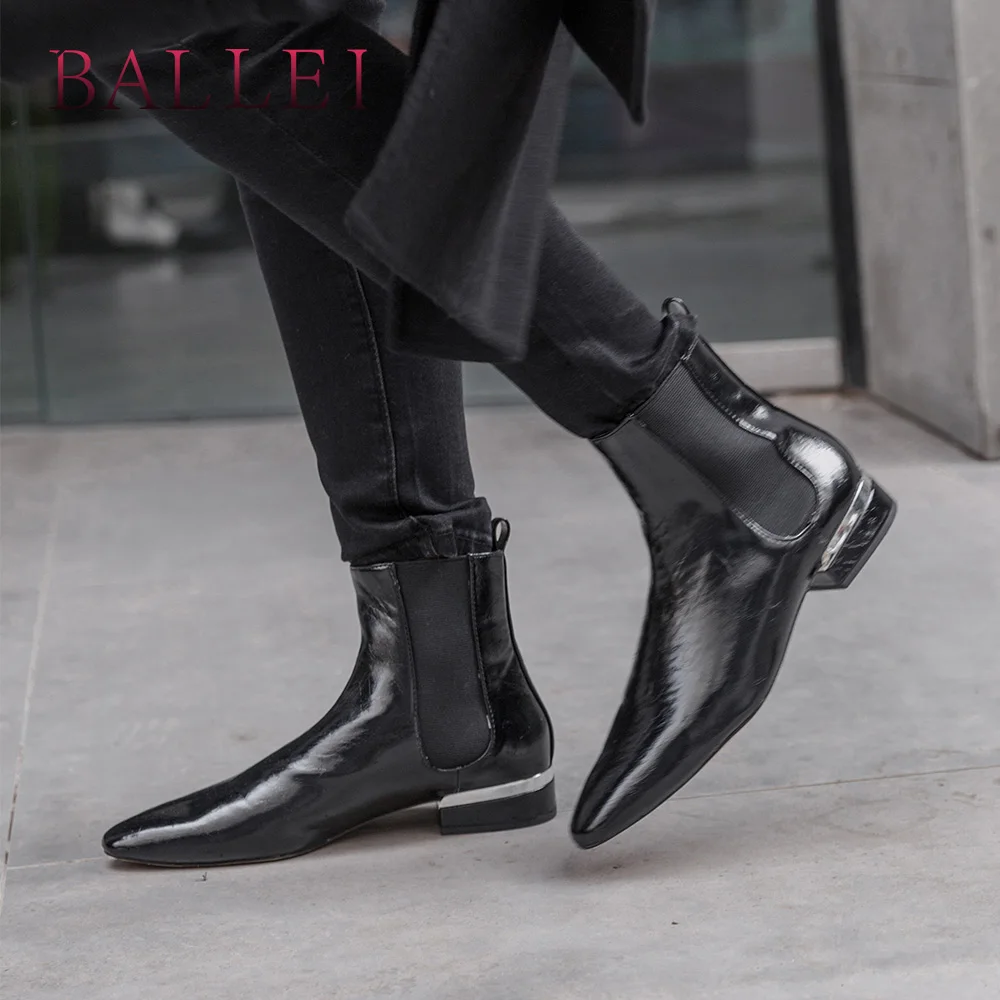 

BALLEI Luxury Woman Winter Ankle Boots High Quality Split Leather Comfortable Pointed Toe Solid Elegant Lady Casual Boots B121