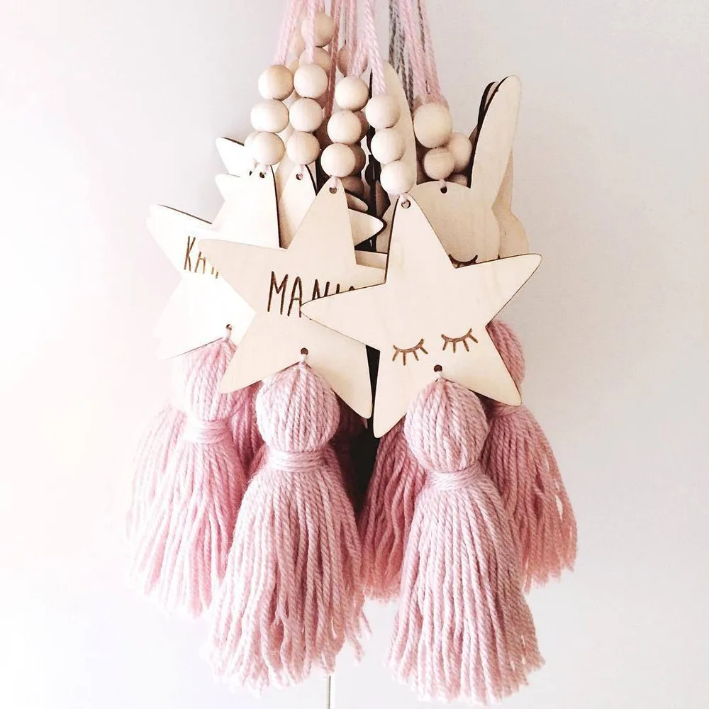 

1Pcs Nordic Style Cute Star Shape Wooden Bead Tassel Pendant For Kid Baby Room Decoration Wall Hanging Ornament Photography Prop