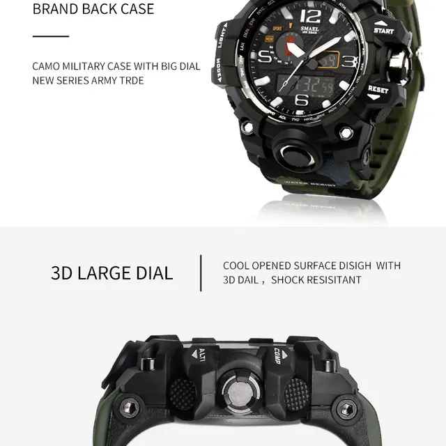 SMAEL Marka Fashion Watch mężczyźni wodoodporny Sport Military Zegarki 1545 mężczyźni luksusowy zegarek analogowy kwarcowy podwójny wyświetlacz zegarek tanie i dobre opinie Quartz Wristwatches Complete Calendar Shock Resistant Rattrapante Stop Watch LED display Auto Date Water Resistant Back Light Chronograph Multiple Time Zone Alarm Perpetual Calendar SMAEL Marka Fashion Watch mężczyźni wodoodporny Sport Military Zegarki 1545 mężczyźni luksusowy zegarek analogowy kwarcowy podwójny wyświetlacz zegarek tanie i dobre opinie Quartz Wristwatches Complete Calendar Shock Resistant Rattrapante Stop Watch LED display Auto Date Water Resistant Back Light Chronograph Multiple Time Zone Alarm Perpetual Calendar