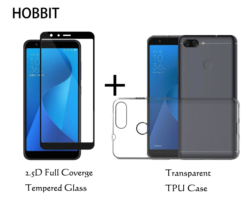 

For Asus Zenfone Max Plus M1 ZB570TL Transparent Soft TPU Back Cover Case 0.3mm 2.5D Full Cover Tempered Glass Screen Protector