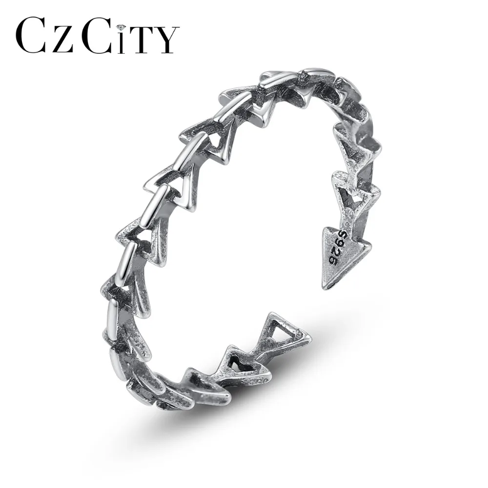 CZCITY Genuine 925 Silver Sterling Vintage Stackable Hollow Arrow Rings Carving 925 Link Arrow Open Rings Men Women Punk Jewelry