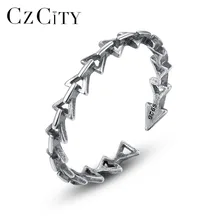 CZCITY auténtica Plata de Ley 925 anillos de flecha huecos apilables Vintage tallados 925 anillos abiertos de flecha de enlace hombres mujeres Punk joyería