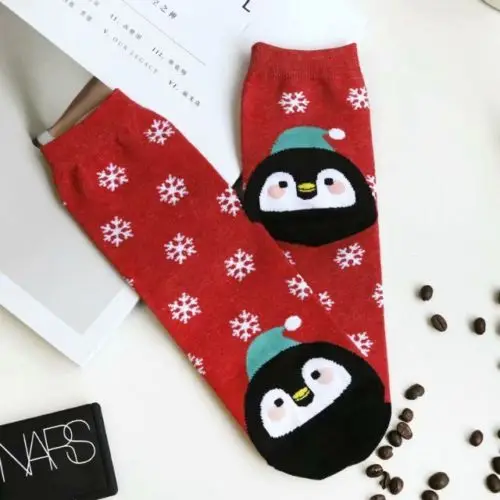 Рождественские женские зимние носки, рождественский подарок, теплые шерстяные носки, снежинка, удобные - Цвет: Красный