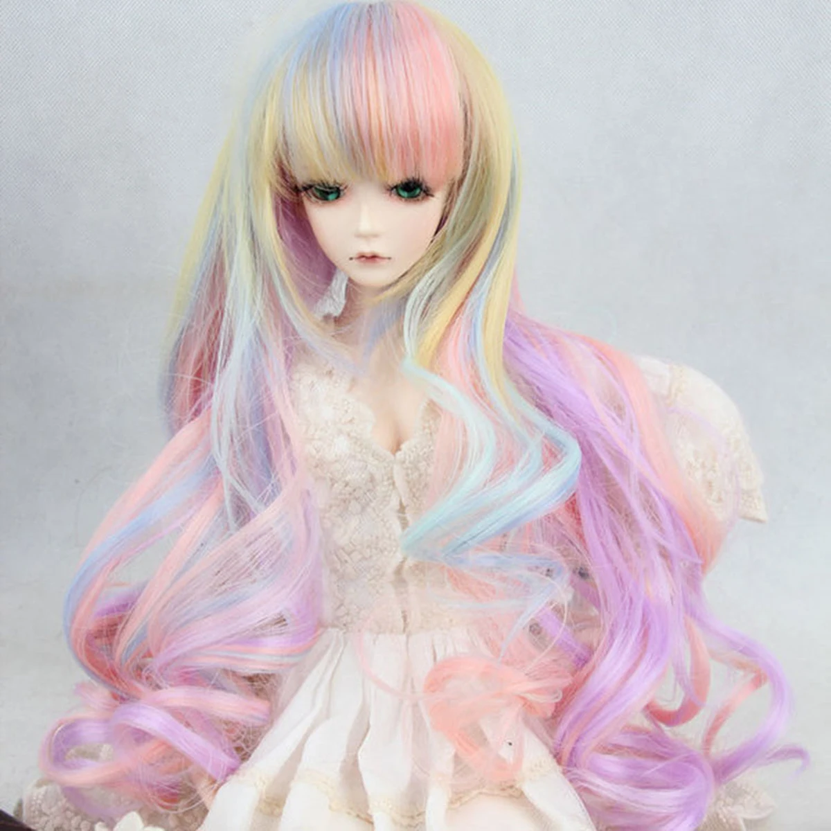 

8-9'' 22-24cm 1/3 BJD SD Doll Pink Colorful Long Curly Hair Cosplay Wig Wavy Hair Colorful Hair Toy Dolls Accessories
