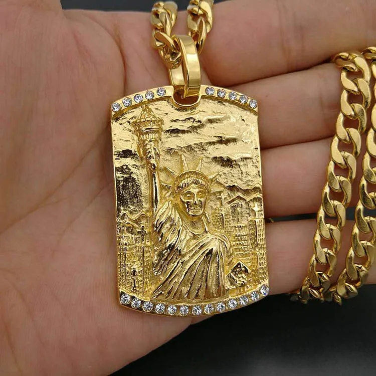 Нержавеющая сталь круглой формы квадратные Bling Статуя Свободы кулон ожерелье