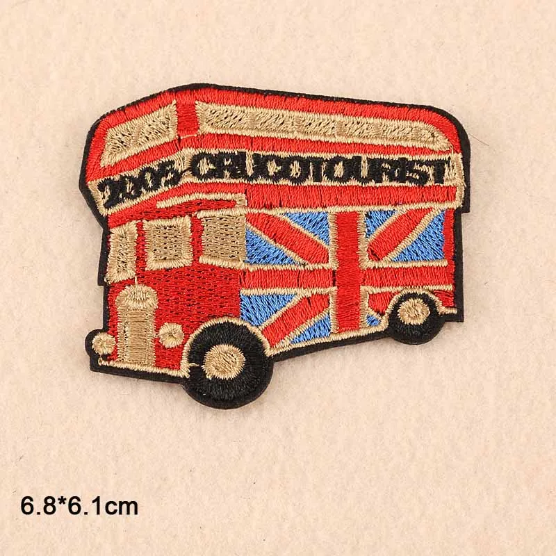 UK Bus Iron On Patches Embroidered Clothes Patch For Clothing Clothes